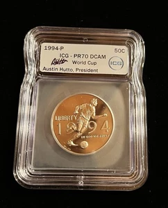 1994 P *PR70* DCAM ICG World Cup FIFA Austin Hutto Signed 🔥Rare🔥Deep Cameo 50c - Picture 1 of 3