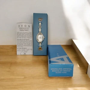 Avon Sparkling Crystal Bracelet Watch Womens Silver Tone Quartz Analog Untested - Picture 1 of 17