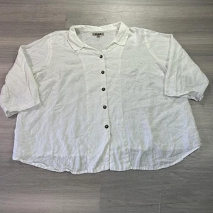 Flachshemd Damen 2XL 2G weiß 100% Leinen Knopfleiste Kragen 3/4 Arm Oberteil - Bild 1 von 10