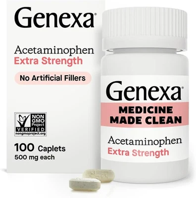 Genexa Clean Acetaminophen 500mg Extra Strength, Minor Arthritis Pain, 100 Tabs - Image 1 of 2