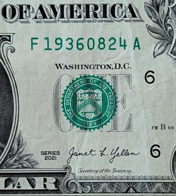 2021 $1 bill fancy serial, birthday date note August 24, 1936. F 19360824 A - Image 1 of 3