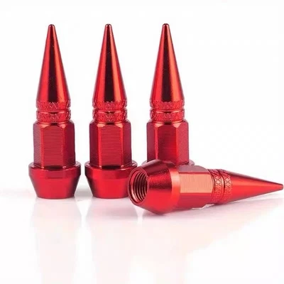 4X Integrally formed Aluminum Spike Valve Stem Caps Wheel Tire Air Cap Red - Image 1 of 4