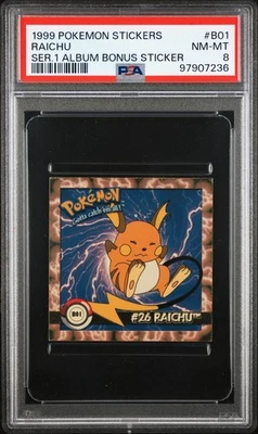 Pokemon Raichu 1999 Stickers Series 1 Album Bonus Sticker #B01 PSA 8 - Image 1 of 2