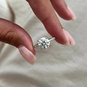 Diamond Ring IGI GIA Round 2.20 Ct Lab Created 18K Yellow Gold Band Size 5 6.5 7 - Picture 1 of 7