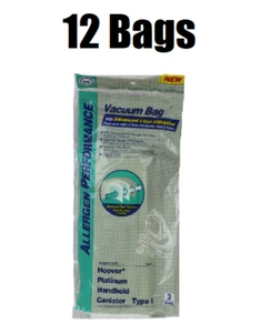 12 DVC Type I HEPA Allergen Bags for Hoover AH10005 Platinum Canister Vacuum - Picture 1 of 1