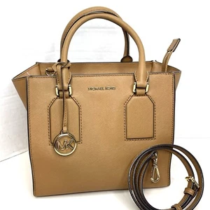 Michael Kors Purse Leather “Shelby” Shoulder Hand Bag Strap Charm Acorn Brown - Picture 1 of 23