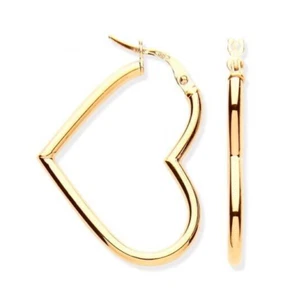 PENDIENTES DE ARO DE ORO AMARILLO 9 QUILATES MARCADOS ALTAMENTE PULIDOS 29MM FORMA DE CORAZÓN - Imagen 1 de 5