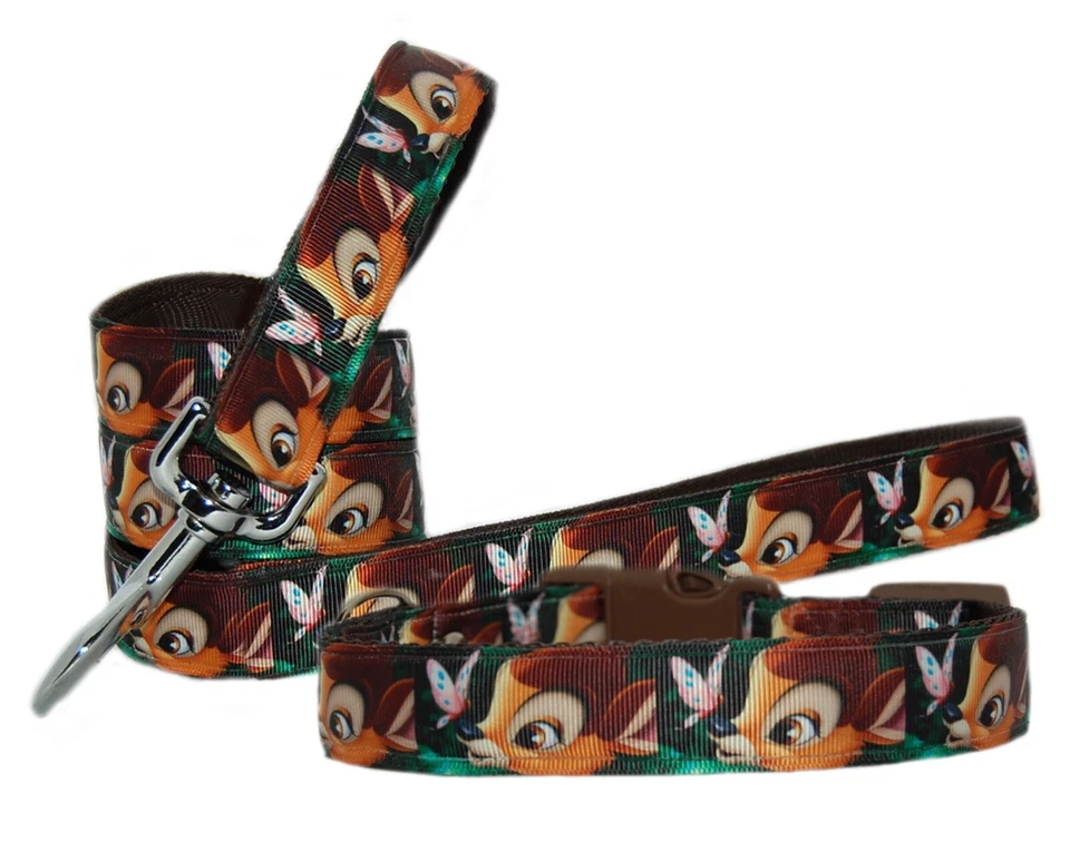 Large BROWN BAMBI  dog puppy  collar & lead  handmade to order cushioned fabric  - Image 1 of 1