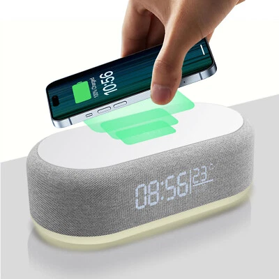 Multifuction Alarm Clock 15W Wireless Charger Dock Station With Thermometer LED - Image 1 of 4