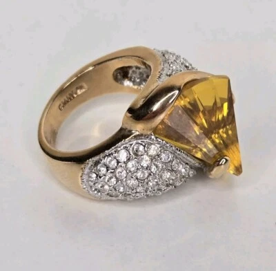 Anillo KJL Citrino Imitación Dimonds Kenneth Jay Lane Naranja Amarillo Talla 10 Años 80 De Colección Foto 1 de 4