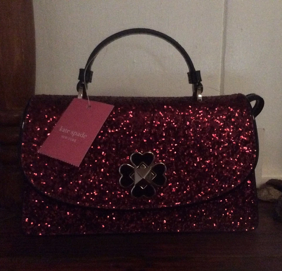 Kate Spade Odette Glitter Mini Top Handle Crossbody Satchel Black Cherry