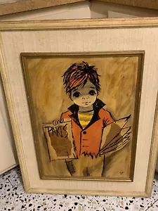 MCM Mixed Media Paris Newsboy Dipinto a bordo 18x25~Attrib Van Gaard Studios - Foto 1 di 8