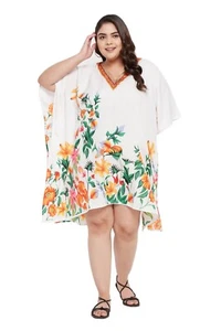 Women Kaftan Tunic Top Plus Size Summer Beach V-Neck Sundress Kimono Sleeves - Picture 1 of 8