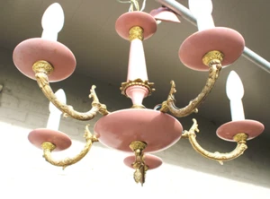 Vintage 1970 Metal pink 5 arm chandelier lamp - Picture 1 of 7