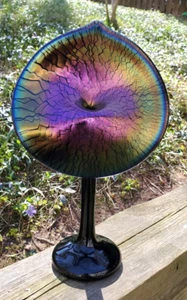 Vintage Correia Studio Iridescent Art Glass Jack In The Pulpit Vase - Picture 1 of 8