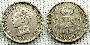 ALFONSO XIII 50 CENTIMOS 1904* 0-4 EBC+/XF+ COLOR Y BRILLO ORIGINAL - Imagen 1 de 1