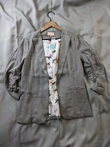 Skies are Blue Blazer Gray Plaid Open  3/4 Sleeve Poly Knit Womens Size S