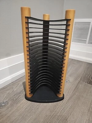 Soporte organizador torre 20 CD madera negra futurista moderno retro 14" 14 pulgadas Foto 1 de 4