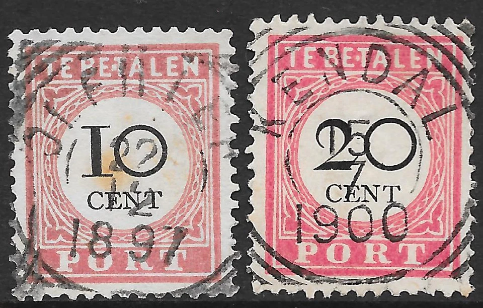 Netherlands Indies stamps 1892 NVPH Due P16fd+18fd ERROR "E.T."  CANC - Image 1 of 1