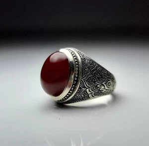 Anillo Aqeeq yemení rojo sangre, anillo de ágata natural de plata de ley 925, anillo chiíta - Imagen 1 de 3