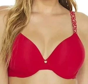 New Natori 736037 Body Double Lace Trim Contour Underwire Bra Red 36DDD US - Picture 1 of 4