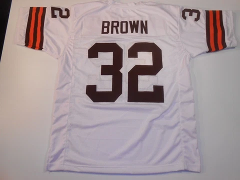UNSIGNED CUSTOM Sewn Stitched Jim Brown White Jersey Cover