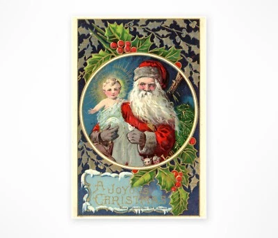 Póster artístico navideño de Papá Noel y Jesús 1912 (hasta 24x36) - vintage Foto 1 de 4