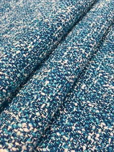 Designer Turquoise Navy Blue White Teal MCM Mid Century Modern Boucle Upholstery - Picture 1 of 6