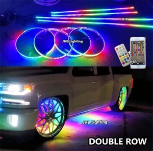 15.5" DOUBLE ROW CHASING Flow LED Wheel Lights + Underglow Strips Remote APP KIT - Foto 1 di 22