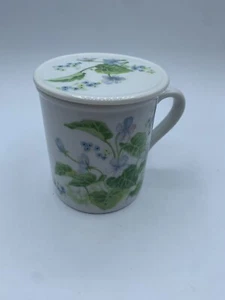 ☕️Toscany Collection Violets Coffee Tea Mug W/ Lid Japan Green & Purple Flowers - Picture 1 of 4