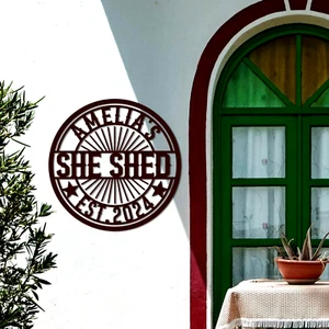 Personalized She Shed Metal Name Sign Home Garden Shed Decorative Wall Art Gift - Picture 1 of 10