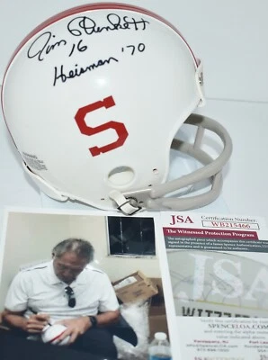 JIM PLUNKETT AUTOGRAPHED CUSTOM MINI HELMET STANFORD CARDINALS HEISMAN 1970 JSA - Image 1 of 4