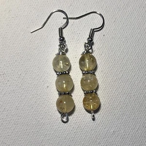 Beautiful Handmade Natural Citrine Dangle Earrings Stacked Stone Gift Her - Picture 1 of 5