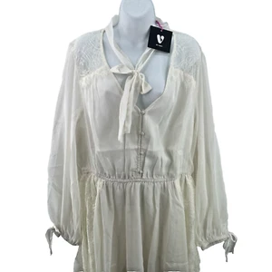 Very Pussybow Lace Trim Mini Dress, Size UK 18, Ivory, RRP £35 - Picture 1 of 19