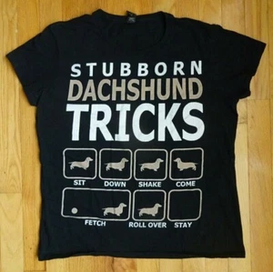 Stubborn Dachshund Tricks TEE SHIRT Girls Large Black Funny Dogs Doxie Weiner - Picture 1 of 4