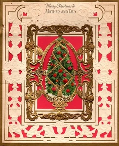 Vtg Hallmark To Mother and Dad Merry Christmas Card Used Signed All My Love Walt - Picture 1 of 12