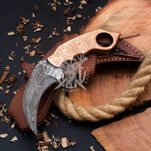 Karambit Knife Outdoor Survival Hunting Fixed Blade Damascus Knives With Sheath - Picture 1 of 3