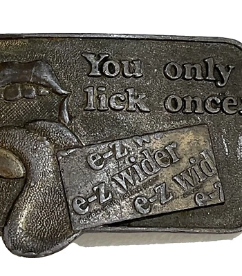 Vintage 70s E Z Wider Lick Once Western Belt Buckle Bronze Advertising promotion - Image 1 of 4