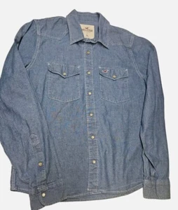 Hollister Pearl Snap Western Shirt Mens XL Blue Denim Button Up Cowboy Rodeo - Picture 1 of 11