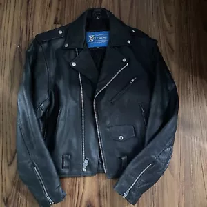 Vintage Xelement Black Leather Buckle Motorcycle Jacket Size 42 (L) - Picture 1 of 3