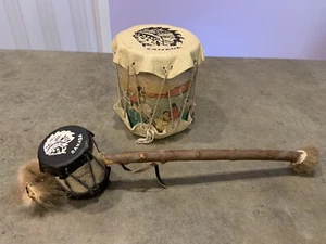 Vintage Drum Toy Souvenir Set From Canada Native Pictures - Picture 1 of 12