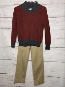 J Crew Kids Red Gray Sweater Set With Matching Khaki Pants Size 6/7 and 6 Slim - Picture 1 of 10