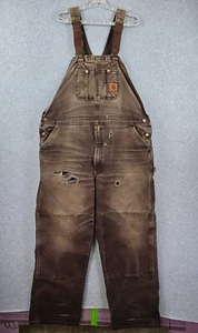 Carhartt Bib Overalls 46x30 Duck Double Knee Distressed Thrashed Faded Workwear - Picture 1 of 14