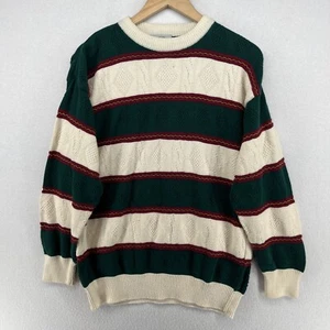 VAN HEUSEN Sweater Mens S 417 Striped Textured Jumper Pullover Cotton Green - Picture 1 of 13