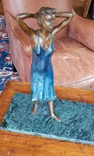 BRONZE SCULPTURE OF WOMAN IN BLUE DRESS SIGNED ARGO