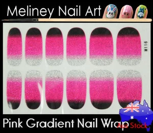 Pink Gradient Full Cover Glitter Nail Wraps Nail Art Stickers Pattern ombre - Picture 1 of 2