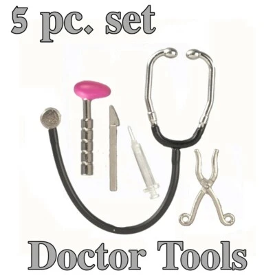 5pc MINIATURE DOCTOR INSTRUMENTS DOLLHOUSE MEDICAL Stethoscope Syringe Scalpel - Image 1 of 4
