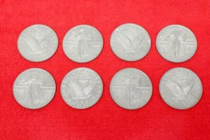 Walking Liberty set of Drink Coasters set of 8 pewter color unusual MCM decor NF - Picture 1 of 6