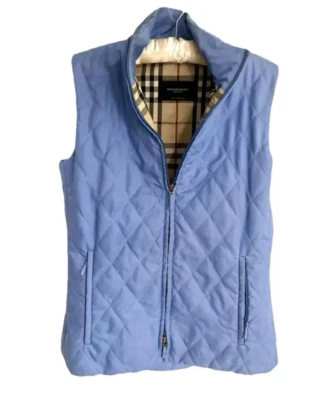 Colete feminino Burberry azul claro com forro xadrez tamanho XS novo sem etiquetas - Imagem 1 de 4