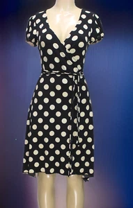 Ruby Rox Women's Dress Stretch Short Sleeve Polka Dot Black Size S - Picture 1 of 7